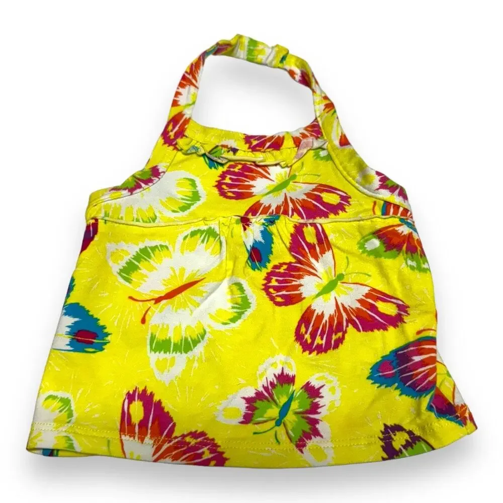 The Children's Place Girls Tank Top 9-12 Mo‎ Yellow Bright Butterfly Halter NEW